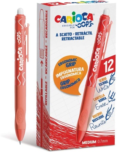 [4304303] C/12 boligrafo borrable retactil rojo carioca oops
