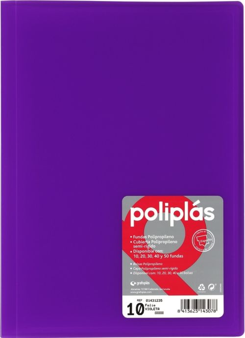 CARPETA Fº 20 FUNDAS SOLDADAS TRANSLUCIDAS VIOLETA POLIPLAS