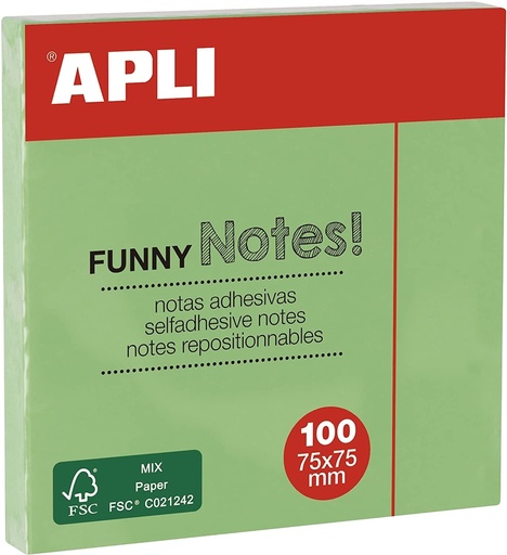 [19084] PACK 12 TACOS NOTAS ADHESIVAS 75X75MM VERDE PASTEL