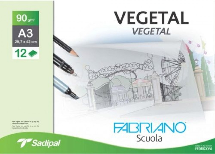 Minipack 12 hojas papel vegetal a3 90g. fabriano