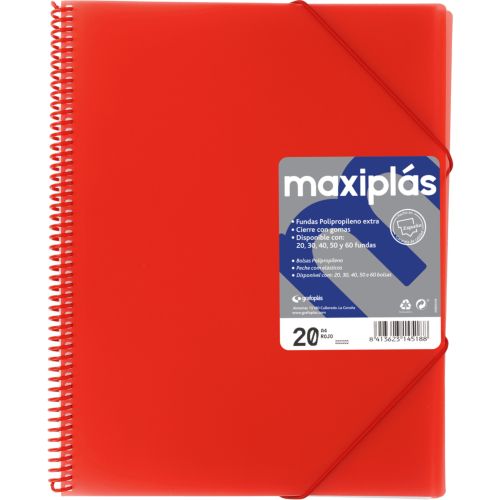 [39832051] CARPETAS A4 20 FUNDAS A4 ESPIRAL MAXIPLAS ROJO