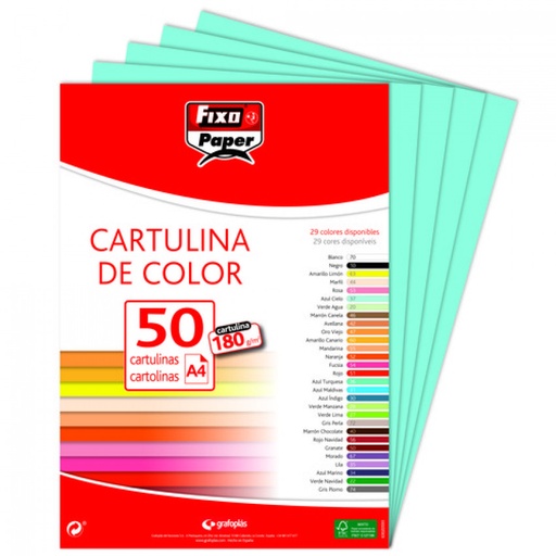 Paq/50 cartulinas fixo a4 180g. azul turquesa