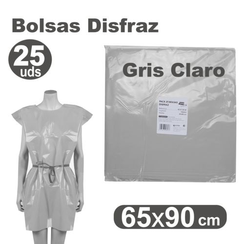 [00072071] Pack/25 bolsas plastico para disfraces 65x90cm gris claro