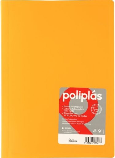 CARPETA Fº 10 FUNDAS SOLDADAS OPACAS MANDARINA POLIPLAS