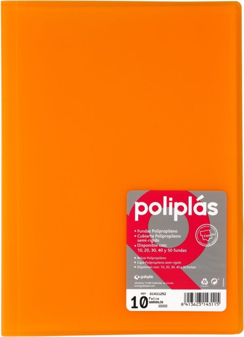CARPETA Fº 40 FUNDAS SOLDADAS TRANSLUCIDAS NARANJA