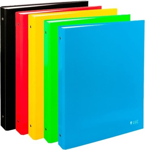 [12181499] c/8 carpeta a4 4 anillas 40mm carton forrado colores surtidos serie luz