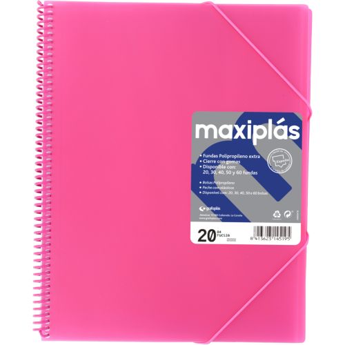 [39832054] CARPETAS A4 20 FUNDAS A4 ESPIRAL MAXIPLAS FUCSIA