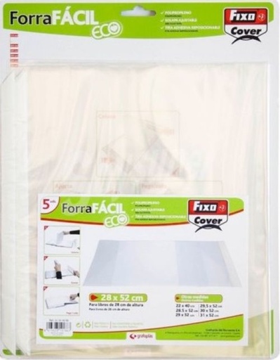 Paq/5 forro libros ajustable 29x52cm forraFácil polipropileno