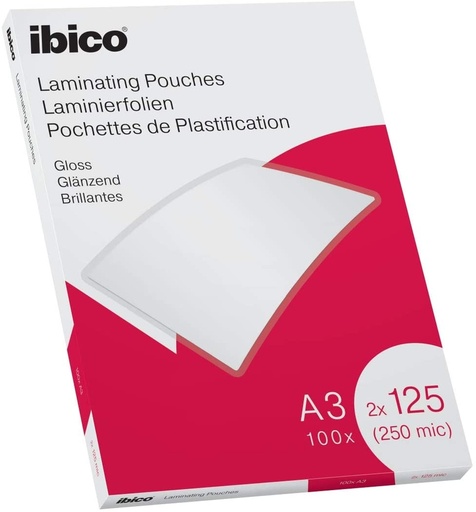 [627321] Pack 100 fundas plastificar a3 125 micras brillo ibico