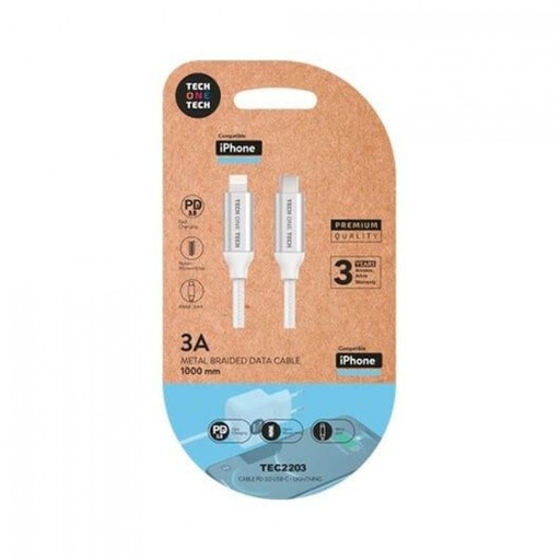 [TEC2203] Blister cable de datos usbc a 3a 1 metro color gris lightning