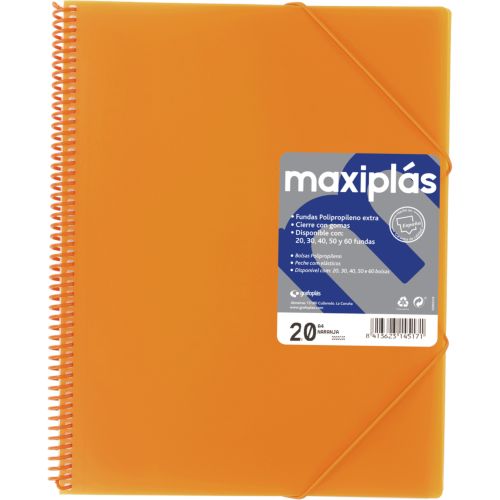 [39833052] CARPETAS A4 30 FUNDAS A4 ESPIRAL MAXIPLAS NARANJA