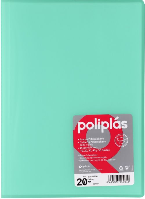 CARPETA Fº 20 FUNDAS SOLDADAS TRANSLUCIDAS VERDE AGUA