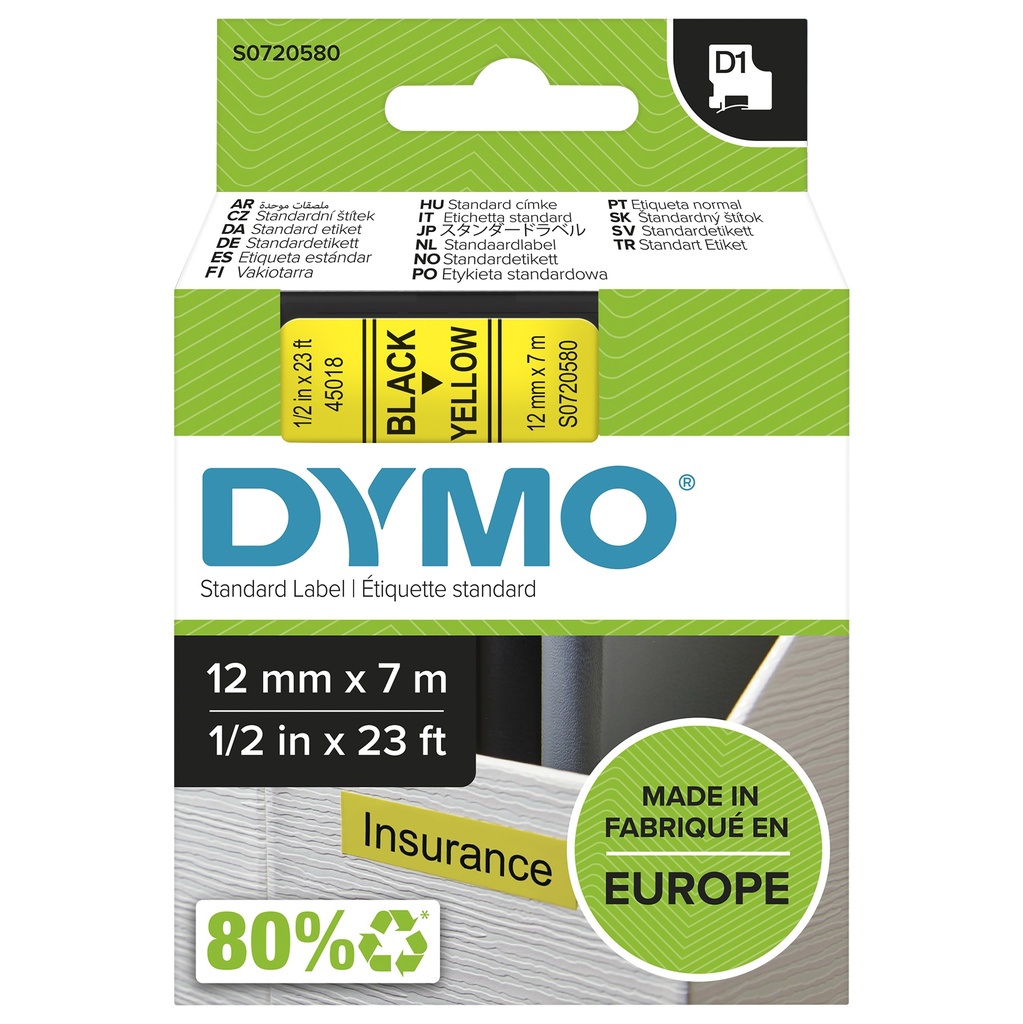 Cinta dymo d1 12mmx7m negro/amarillo