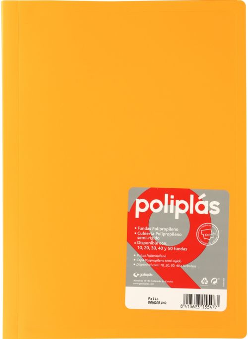 CARPETA Fº 30 FUNDAS SOLDADAS OPACAS MANDARINA POLIPLAS
