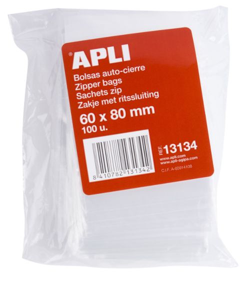 Paq/100 bolsas autocierre cremallera 60x80 mm zipper apli