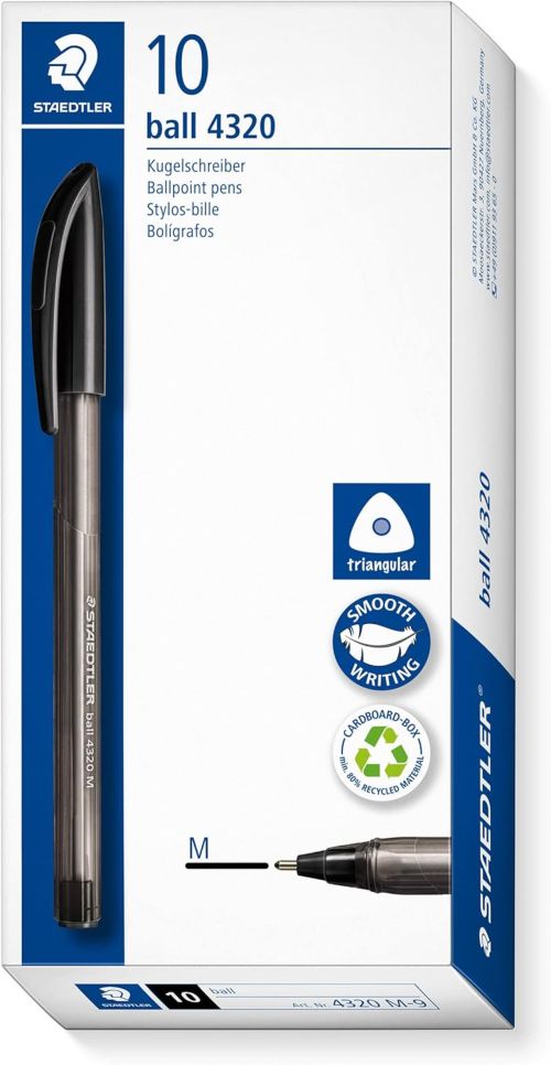 C/10 BOLIGRAFO TRIANGULAR STAEDTLER BALL 4320 PUNTA M NEGRO