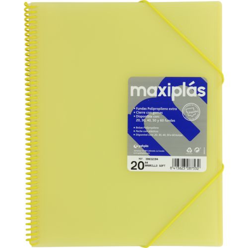 CARPETAS A4 20 FUNDAS A4 ESPIRAL MAXIPLAS AMARILLO SOFT