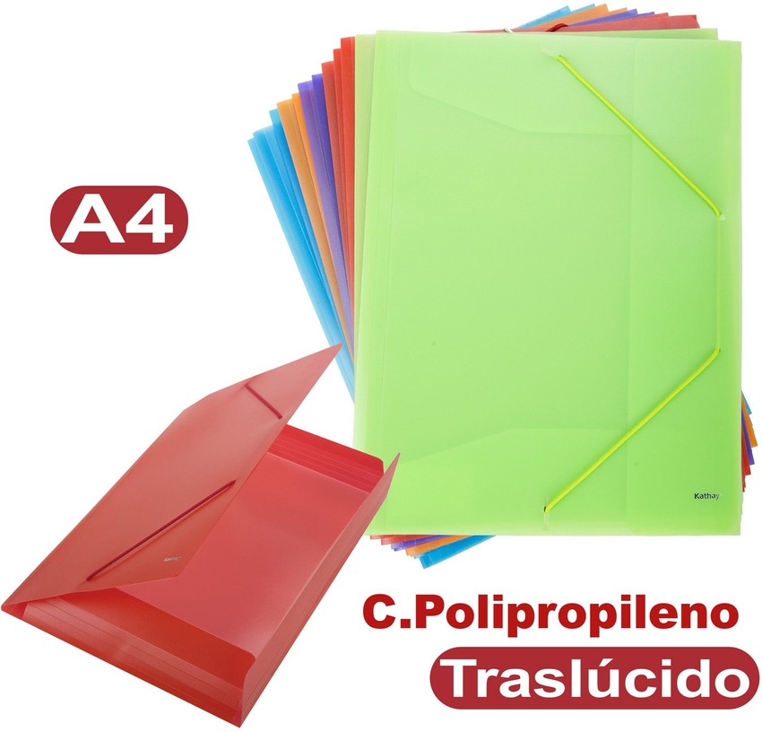 PAQ/12 CARPETA A4 GOMAS Y SOLAPAS PP TRASLUCIDO KATHAY