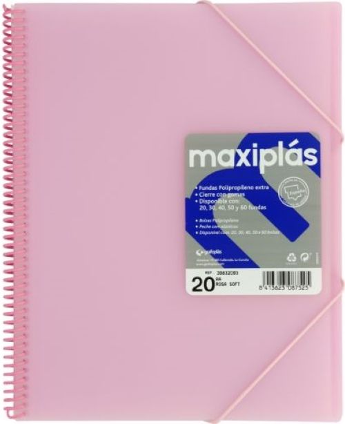 CARPETAS A4 60 FUNDAS A4 ESPIRAL MAXIPLAS ROSA SOFT