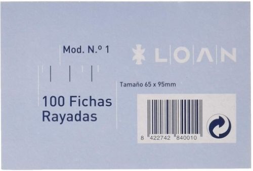 [F-1 (RAYADA)] PAQ/100 FICHAS RAYADAS Nº1 6,5X9,5CM LOAN