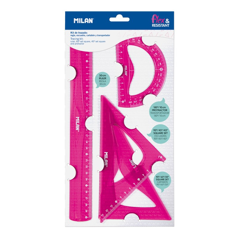 ESTUCHE DE DIBUJO FLEXIBLE 4 PIEZAS 30CM ROSA