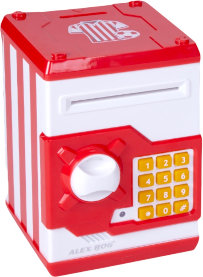 CAJA FUERTE ELECTRONICA FUTBOL BLANCA Y ROJA