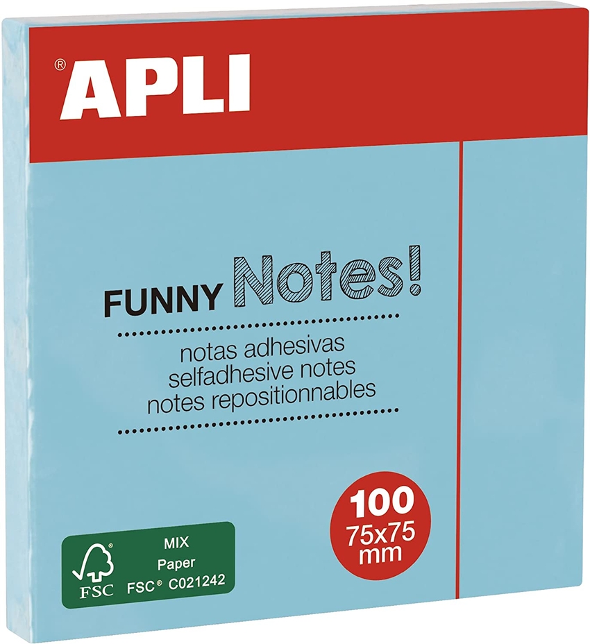 PACK 12 TACOS NOTAS ADHESIVAS 75X75MM AZUL PASTEL