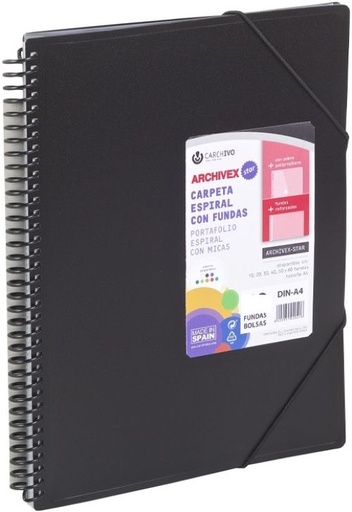 [53022006] CARPETA 20 FUNDAS A4 ESPIRAL ARCHIVEX STAR NEGRO CARCHIVO