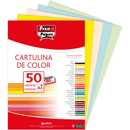 PAQ/50 CARTULINAS FIXO A3 180G. VAINILLA