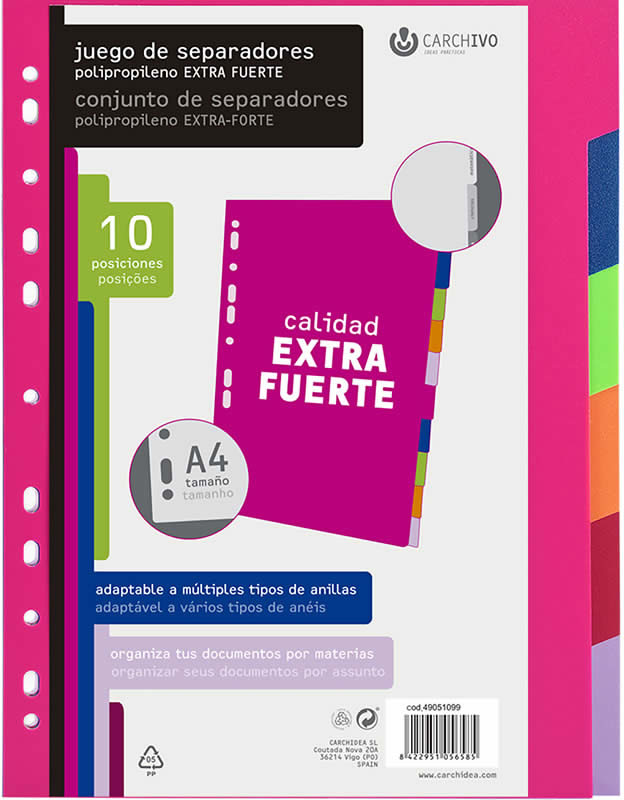 [49051099] BOLSA SEPARADORES A4 EXTRA-FUERTES 10 PESTAÑAS MULTITALADRO