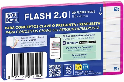 [400198708] PAQUETE FLASHCARDS 2.0 OXFORD A7 30F 1 LINEA FUCSIA