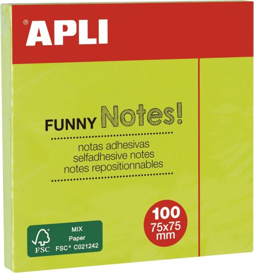 Bloc 100 notas adhesivas 75x75mm verdes Apli