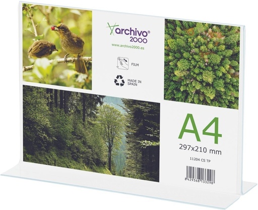 [11204 CS TP] Expositor de sobremesa forma t metácrilato a4 horizontal 85x300x215mm