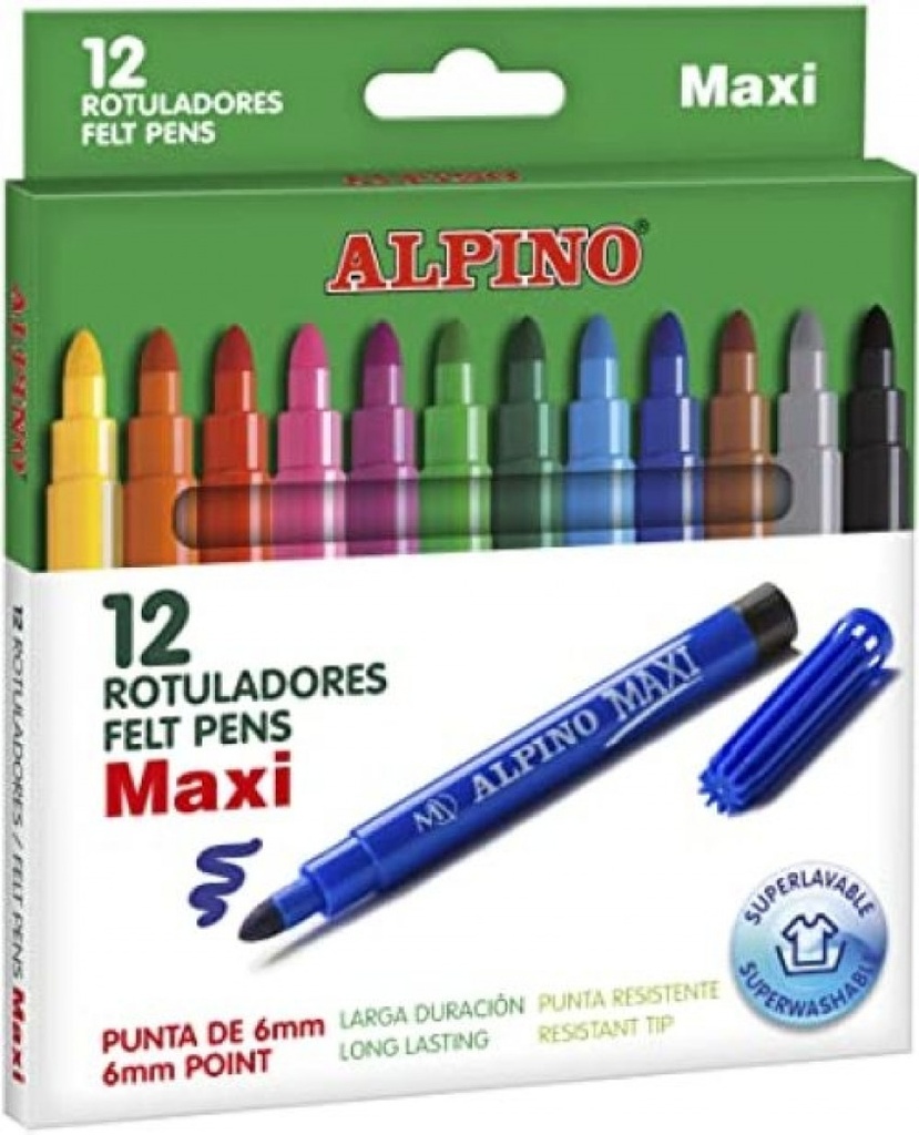 ESTUCHE 12 ROTULADORES ALPINO MAXI PUNTA GRUESA