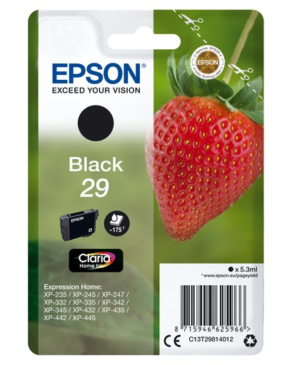 [C13T29814012] CARTUCHO TINTA ORIGINAL EPSON NEGRO Nº29 C13T29814012