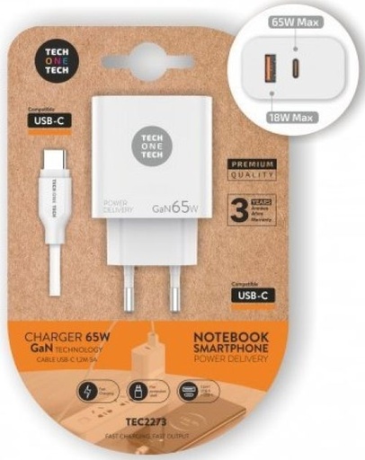 [TEC2273] CARGADOR NOTEBOOK/MOVIL 65W GAN PD + CABLE 1,2M 5A