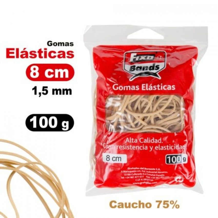 BOLSA 100G GOMAS ELASTICAS Nº8 1.5MMX8CM FIXO