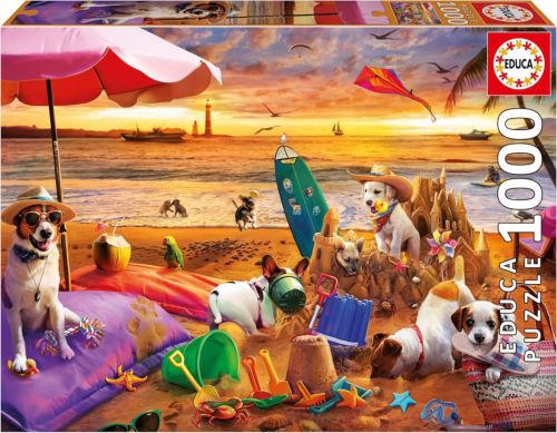PUZZLE 1000 PIEZAS PERROS JUGANDO EN LA PLAYA