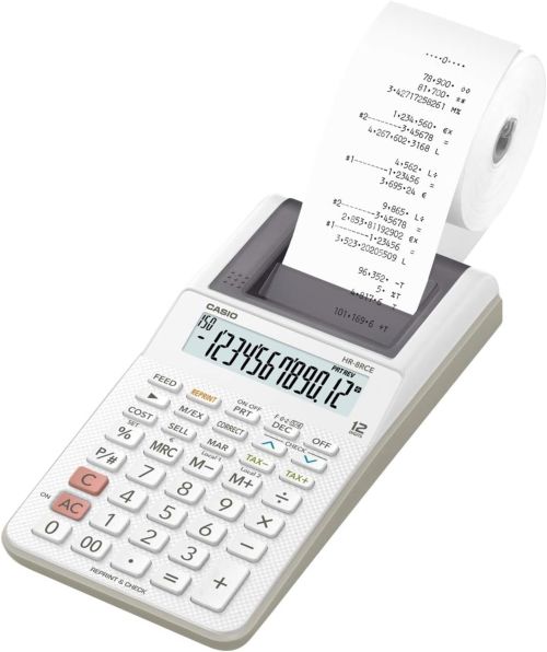 Calculadora impresora HR-8RCE pantalla 12 dígitos blanca