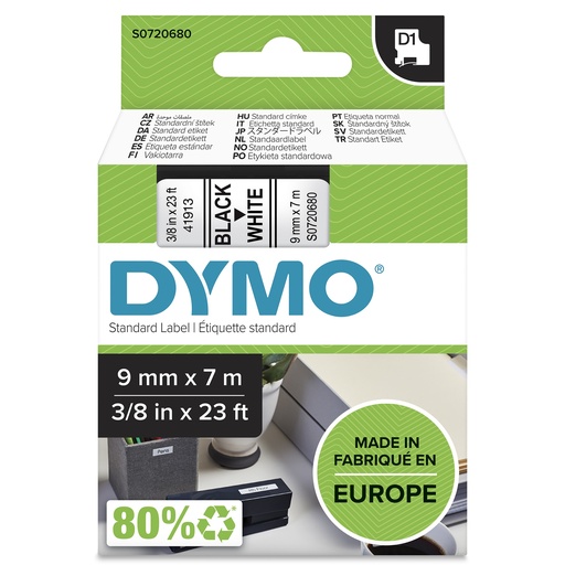 [S0720680] CINTA DYMO D1 9MMX7M NEGRO/BLANCO