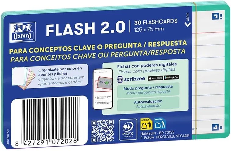 [400198770] PAQUETE FLASHCARDS 2.0 OXFORD A7 30F 1 LINEA ICE MINT