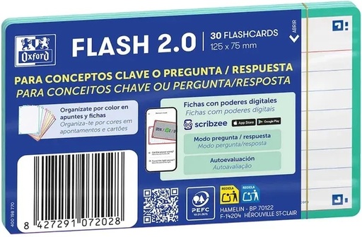 [400198770] PAQUETE FLASHCARDS 2.0 OXFORD A7 30F 1 LINEA ICE MINT