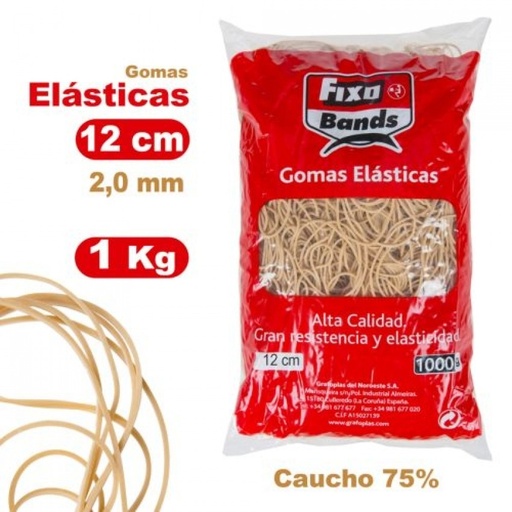 Bolsa 1000g gomas elasticas nº12 fixo 2mm x 12cm