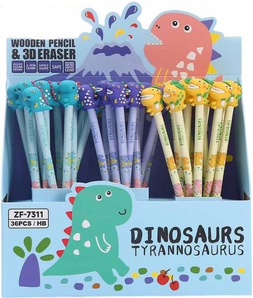 EXP 36 LAPICES CON GOMA 3D DINOSAURIOS