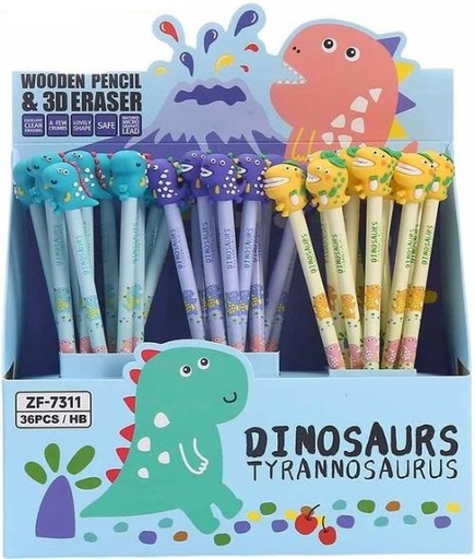 EXP 36 LAPICES CON GOMA 3D DINOSAURIOS