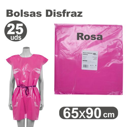 [00072053] PACK/25 BOLSAS DE PLASTICO PARA DISFRACES 65X90CM ROSA