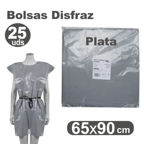 [00072075] PACK/25 BOLSAS DE PLASTICO PARA DISFRACES 65X90CM PLATA