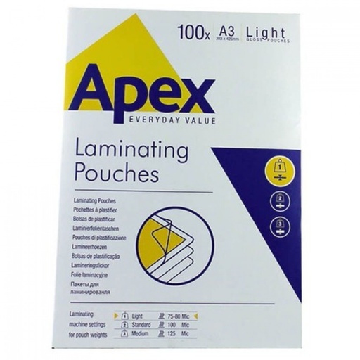 Pack 100 fundas plastificar a3 80 micras brillo apex