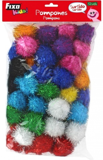 [68013000] PAQ/52 POMPONES 5CM BRILLANTES SURTIDOS FIXO
