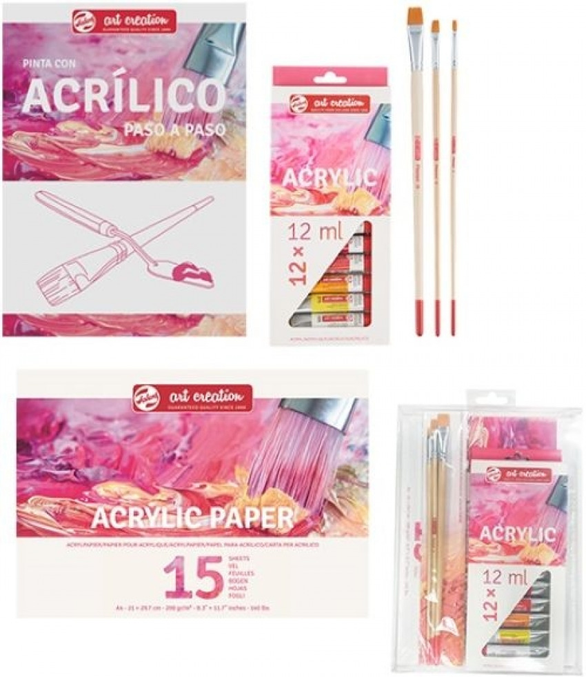SET ACRILICO ART CREATION CON PINCELES + BLOC PASO A PASO